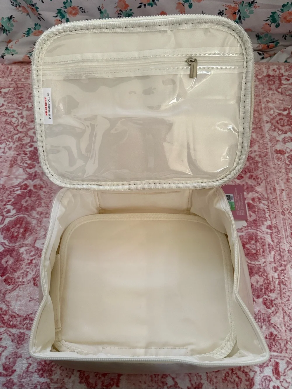 Hello Kitty Pink Cream Make Up Travel Organizer Pouch with Blue Accent